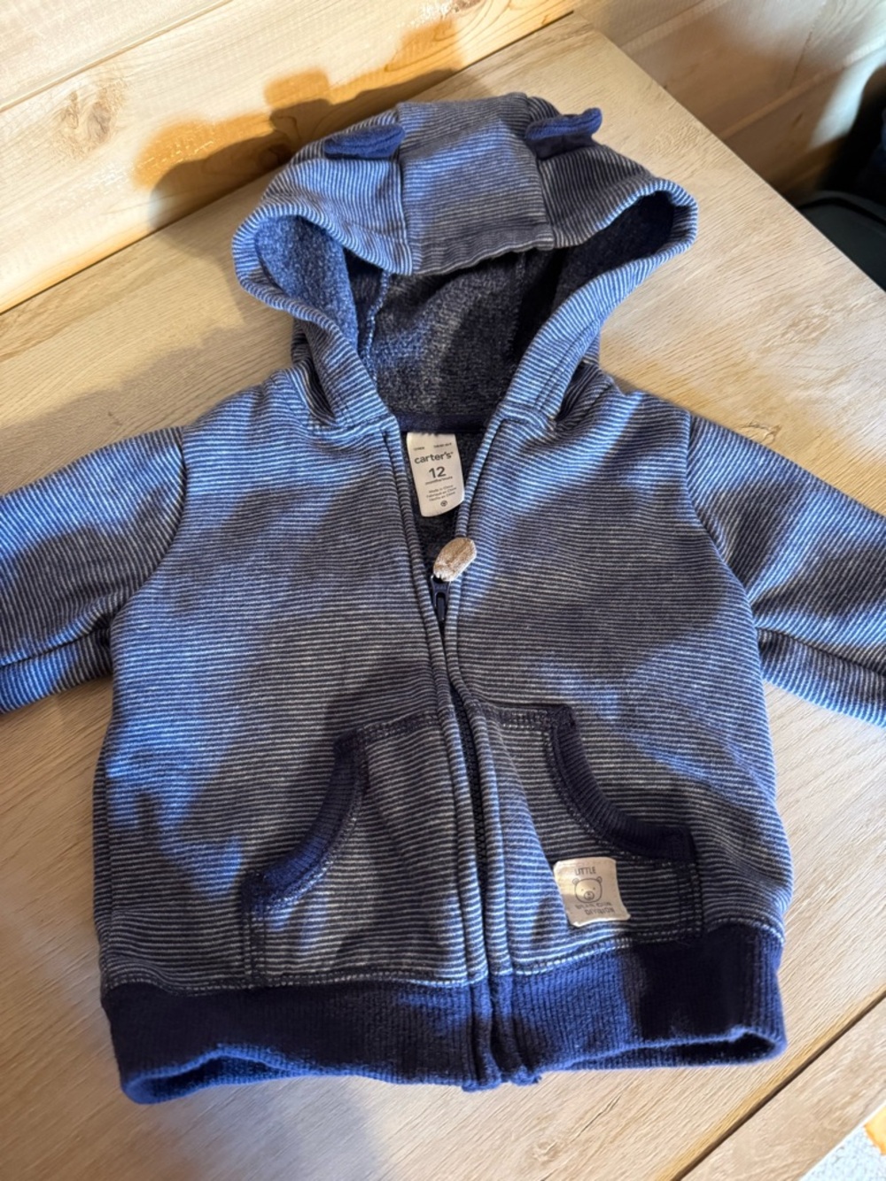 Carter's Navy and Light Blue Striped Hooded Zip-Up Sweatshirt 12 Month